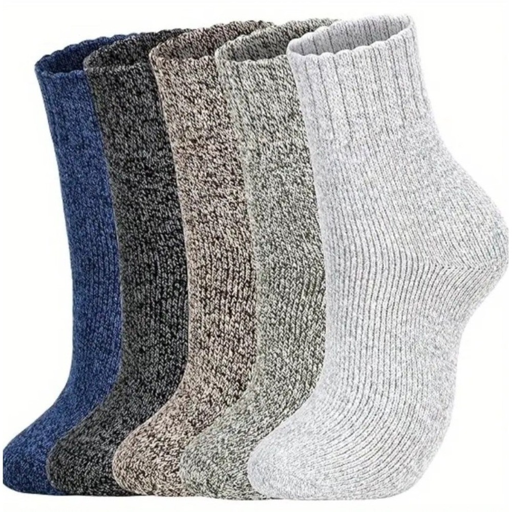 Premillow‎ Winter Fashion Thick Wool Blend Dark Color Socks LARGE Colorfast 5pk